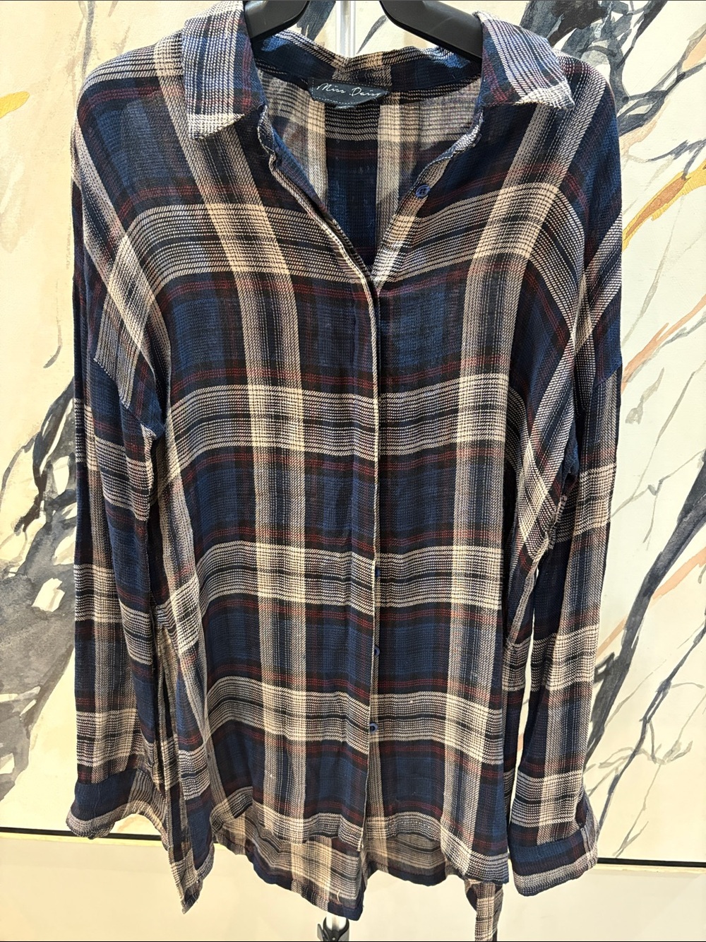 Woven Navy Plaid Long-Sleeve Button Shirt - Mine Denim